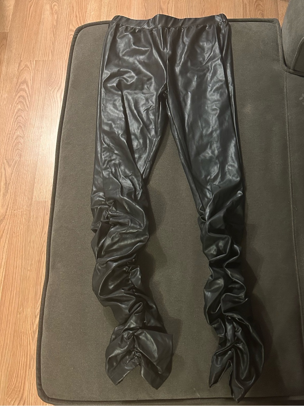 Women’s Faux Leather Black Ruched Leggings